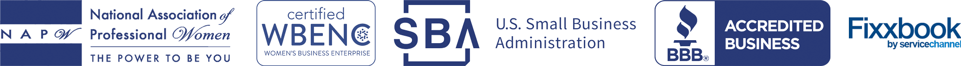 Accredited by NAPW, WBENC, SBA, BBB, and Fixxbook